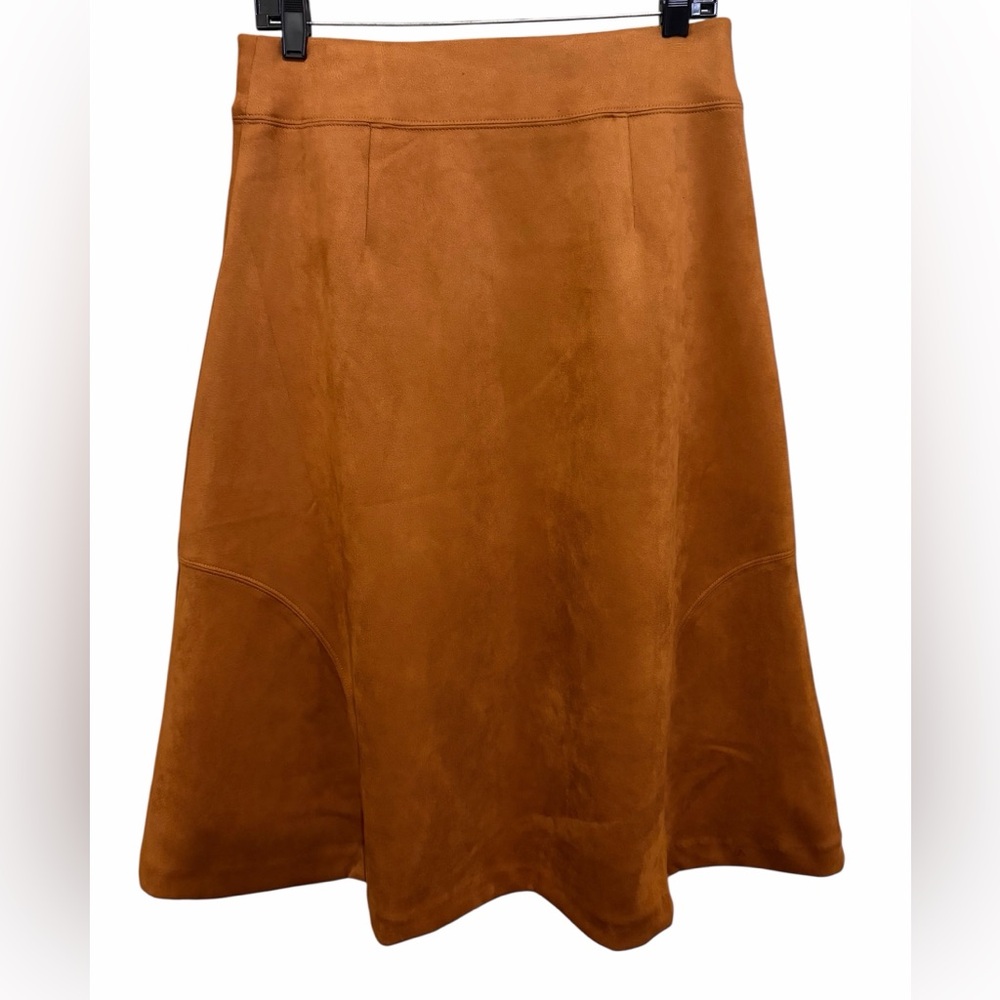 MNY Cognac Suede Skirt Minimalist Equestrian Western Old Money - Picture 7 of 13